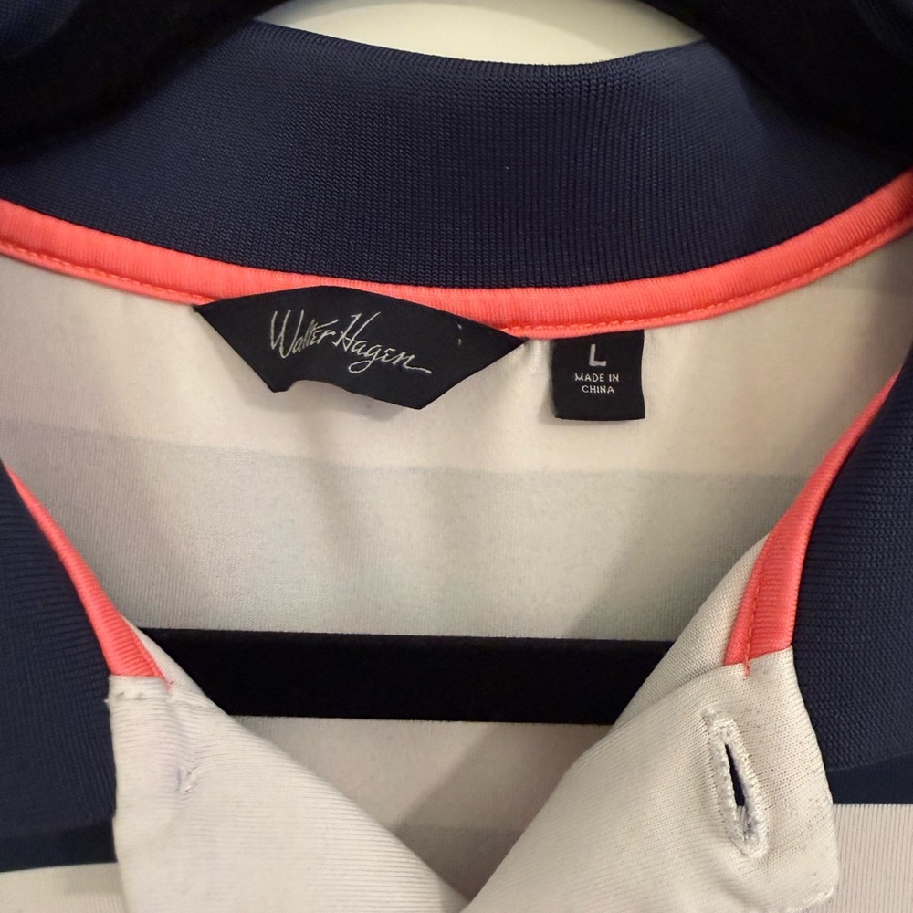 Walter Hagen Navy and Pink Striped Polo golf shirt - Picture 2 of 8